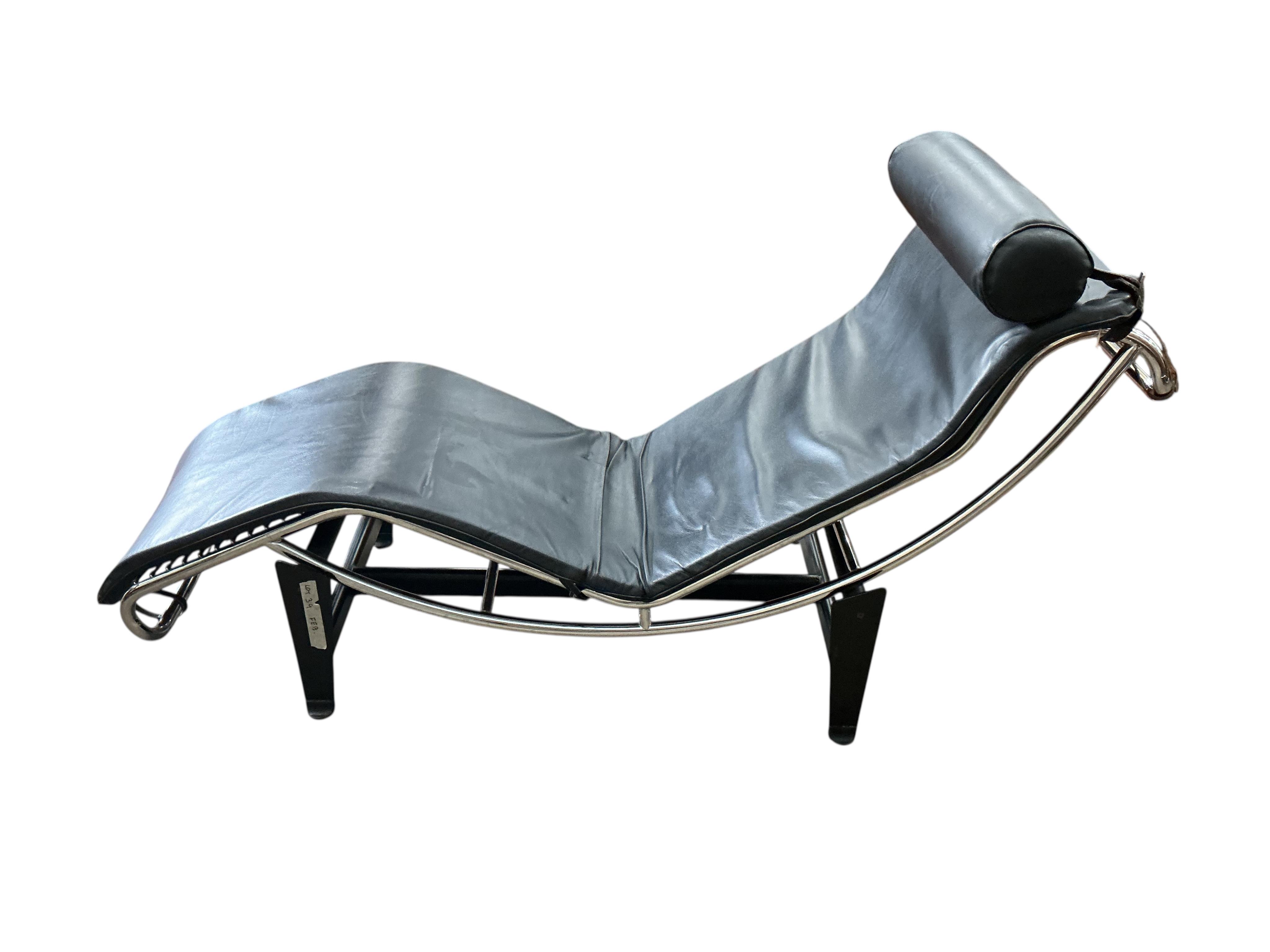 A Corbusier style chrome and black leather daybed, width 53cm, length 150cm
